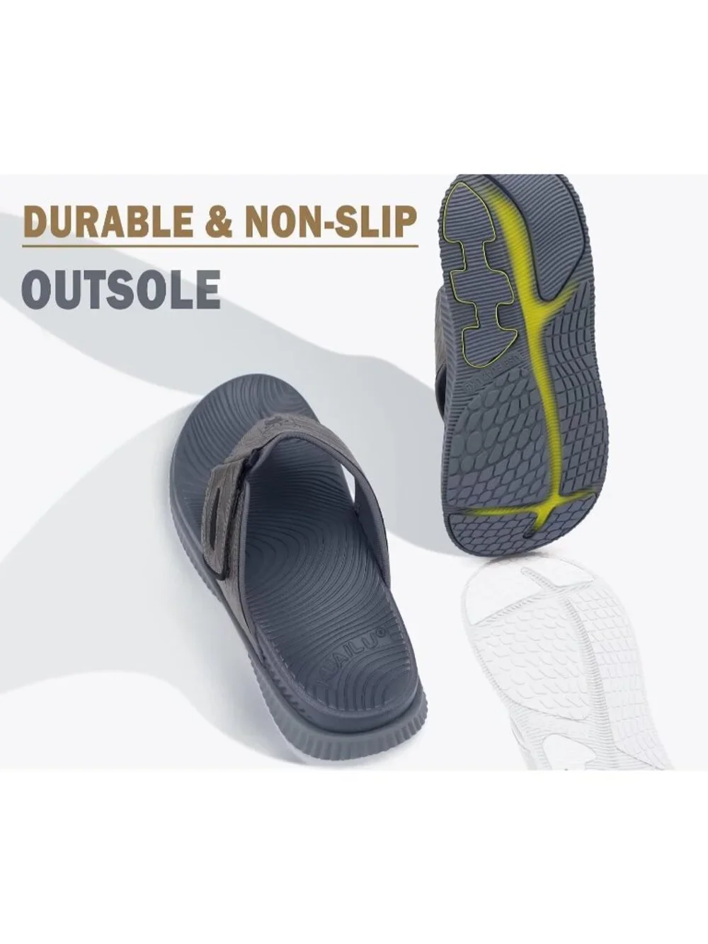 Men's Dark Grey Orthotic Cushion Flip Flops Athletic Recovery Foam Sandal Shoes